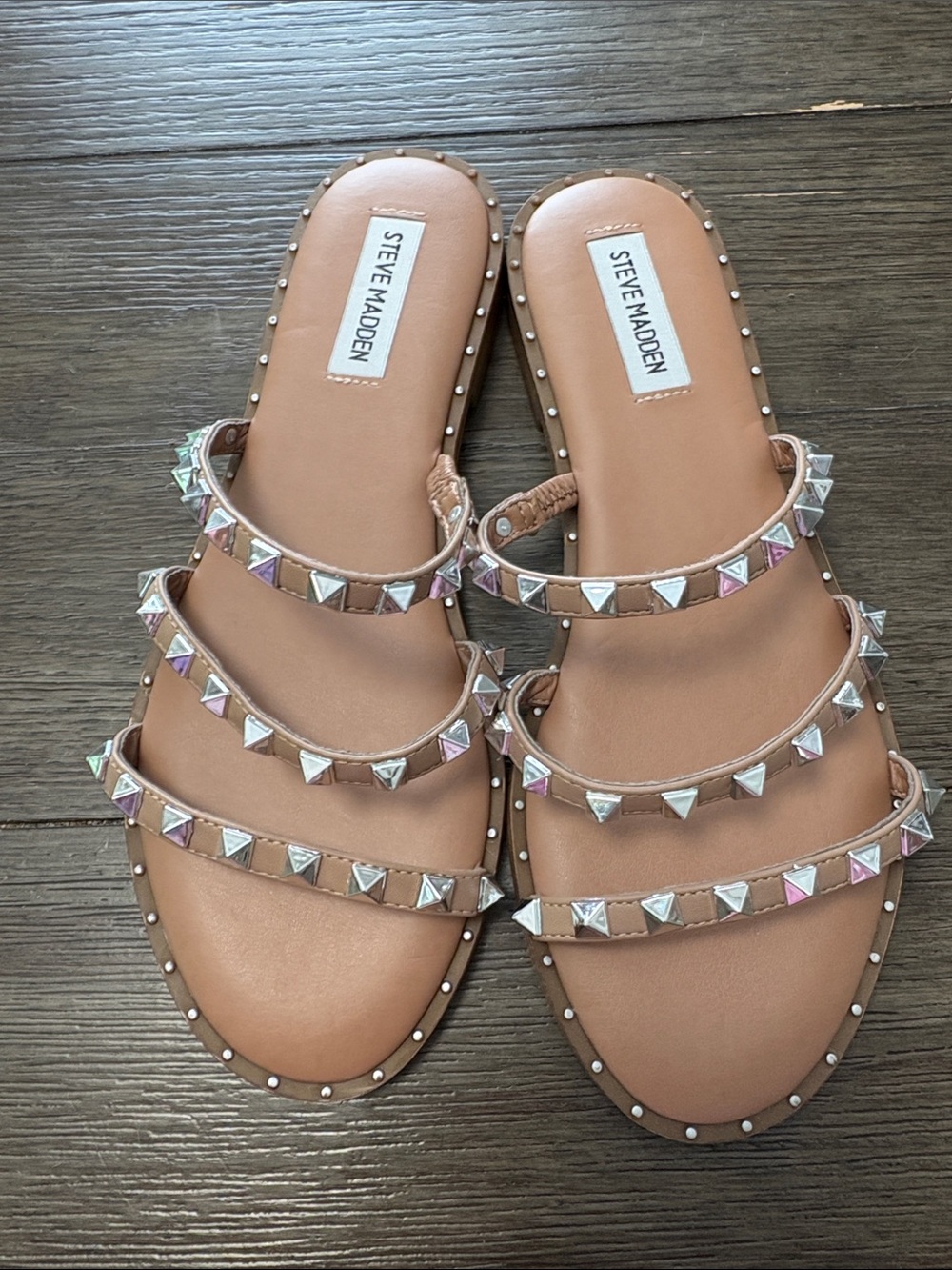 Steve Madden Tan Multi-Stud Strappy Slide Sandals